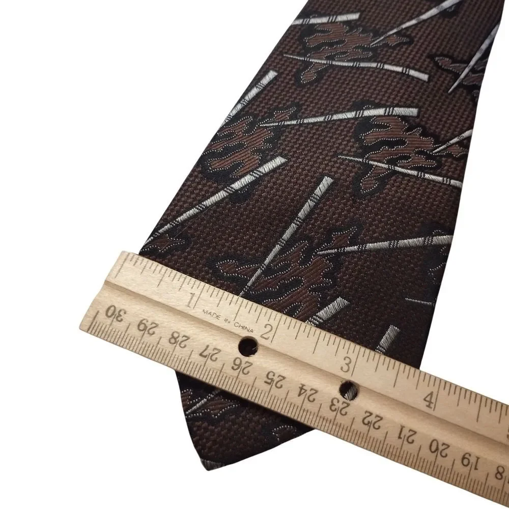 Je Suis Mens Brown Abstract Geometric Woven Blend Classic Necktie